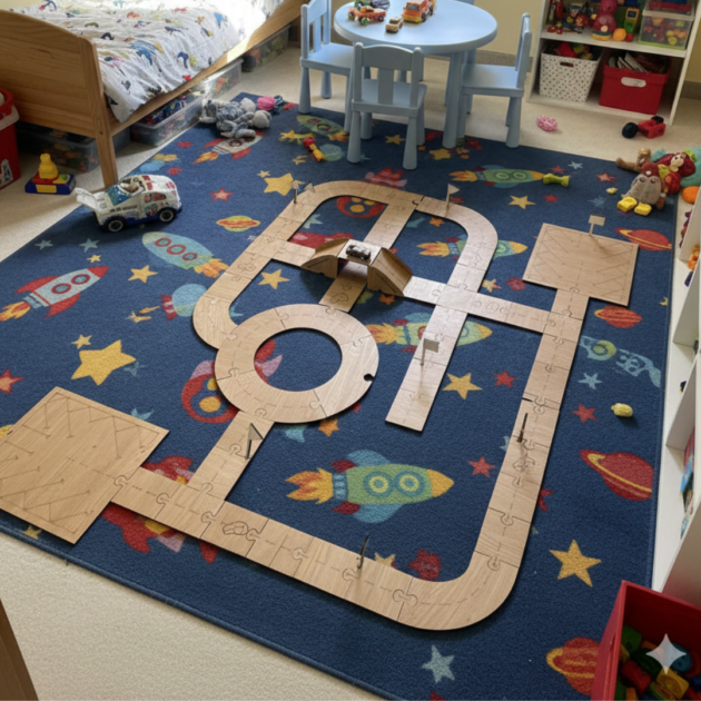 لعبة مسار السيارات الخشبي